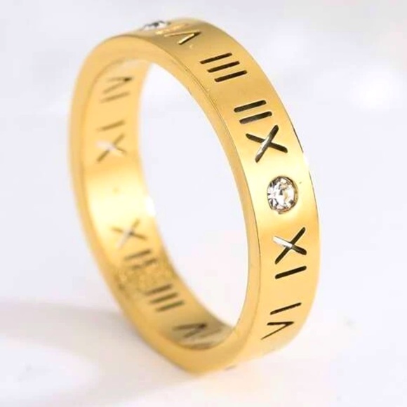 Cubic Zirconia Gold Roman Numeral Ring - Picture 1 of 3